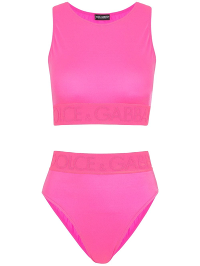 Shop Dolce & Gabbana Branded Elastic Bikini In Pink