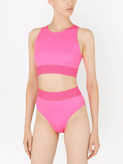 Shop Dolce & Gabbana Branded Elastic Bikini In Pink