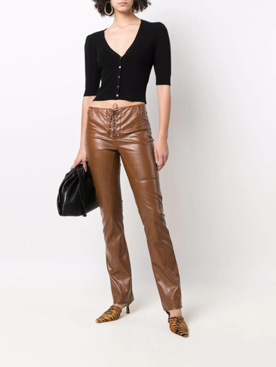 Shop Blumarine Lace-up Faux-leather Trousers In Brown
