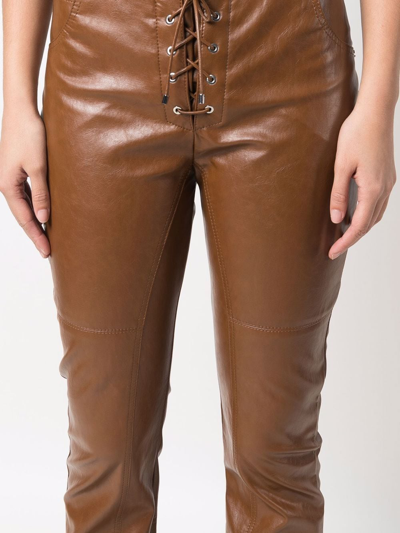 Shop Blumarine Lace-up Faux-leather Trousers In Brown