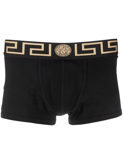 Shop Versace Logo-waistband Cotton Boxers In Black