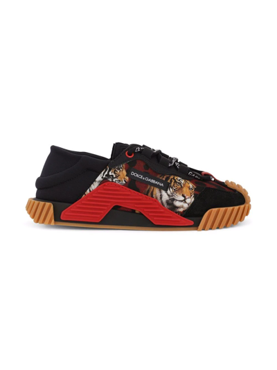 Dolce & Gabbana Ns1 Slip-on Sneakers With Tiger Print In Black