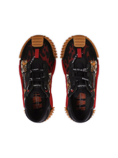 Dolce & Gabbana Ns1 Slip-on Sneakers With Tiger Print In Black