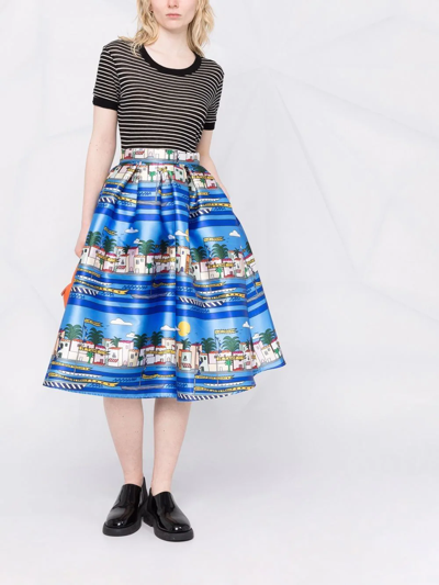 Shop Alessandro Enriquez Printed Flared Skirt In Blue