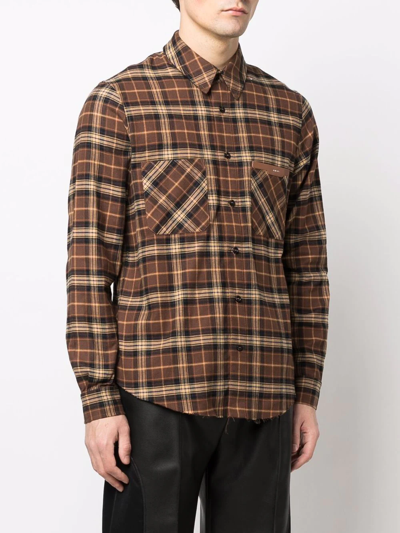 Shop Amiri Logo-patch Check Flannel Shirt In Brown