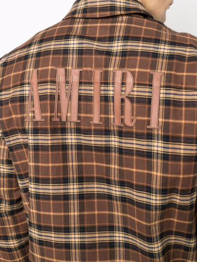Shop Amiri Logo-patch Check Flannel Shirt In Brown