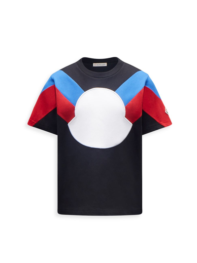 Shop Moncler Little Boy's & Boy's Striped Logo T-shirt In Black