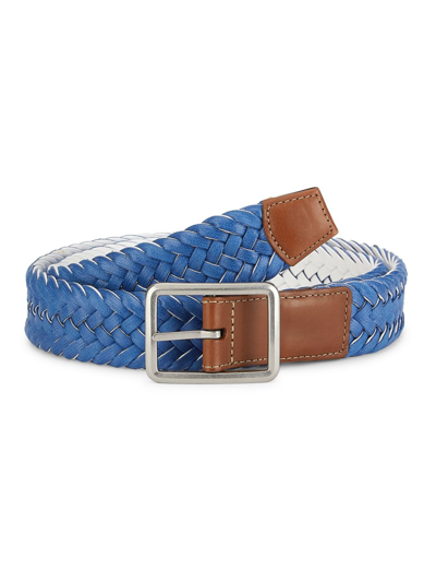 Shop Saks Fifth Avenue Men's Collection Reversible Woven Belt In Cobalt