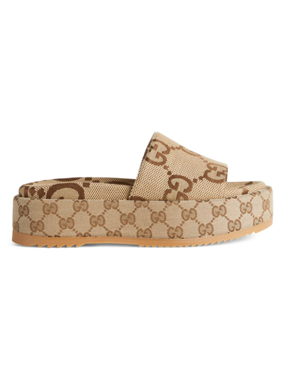 Gucci Angelina Gg Logo Platform Slide Sandal In Beige | ModeSens