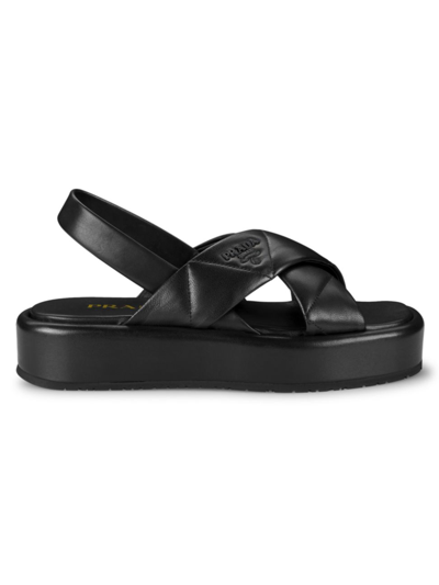 Shop Prada Women's Quilted Leather Flatform Sandals In Nero