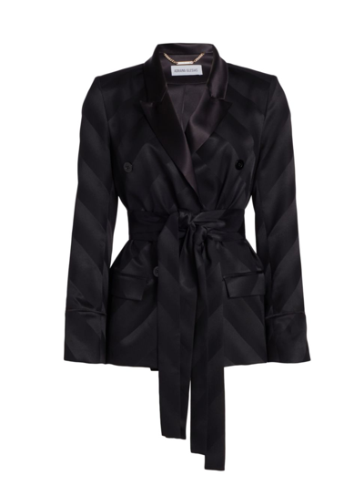 Shop Adriana Iglesias Gina Silk Jacquard Stripe Jacket In Black