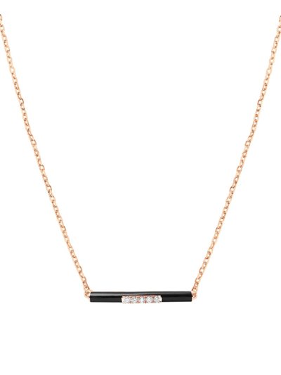 Shop Djula Women's Marbella 14k Rose Gold, Black Enamel, & Diamond Bar Pendant Necklace In Pink Gold