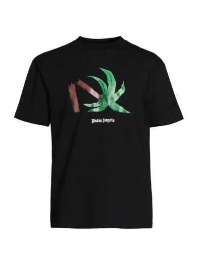 Shop Palm Angels Men's Broken Palm Classic T-shirt In Black Green