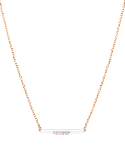 Shop Djula Women's Marbella 14k Rose Gold, White Enamel, & Diamond Bar Pendant Necklace In Pink Gold