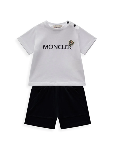 Shop Moncler Baby Boy's 2-piece Logo T-shirt & Shorts Set In White Black