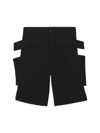 Shop Burberry Men's Strapped Wool Shorts In Black
