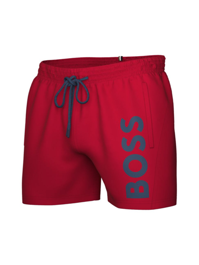 Shop Hugo Boss Octopus Logo Swim Shorts In Bright Red