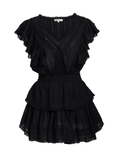 Shop Loveshackfancy Gwen Ruffle Mini Dress In Black