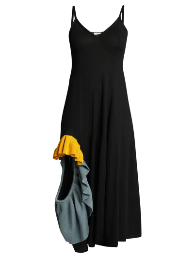 Shop Loewe Ruffle Knit Midi Dress In Black