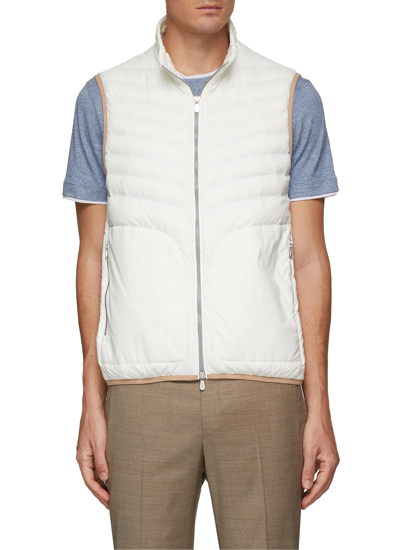 Shop Brunello Cucinelli Double Zip Stand Collar Quilted Down Puffer Vest In White