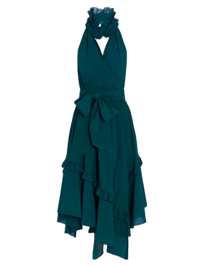 Shop Alexandre Vauthier Ruffled Halterneck Sleeveless Dress In Green