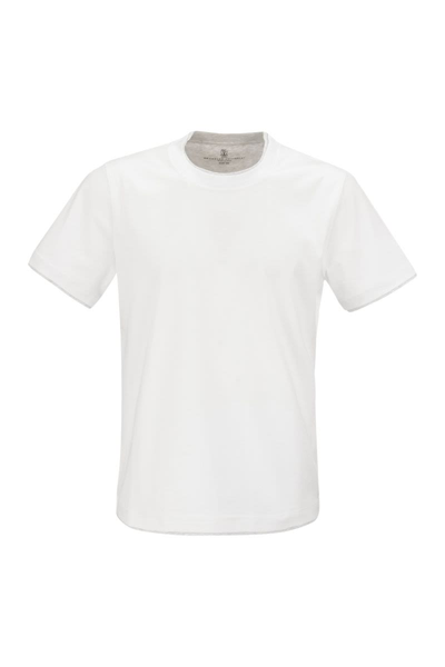 Shop Brunello Cucinelli Cotton Jersey Slim Fit Crew Neck T-shirt With Logo And Faux-layering In White