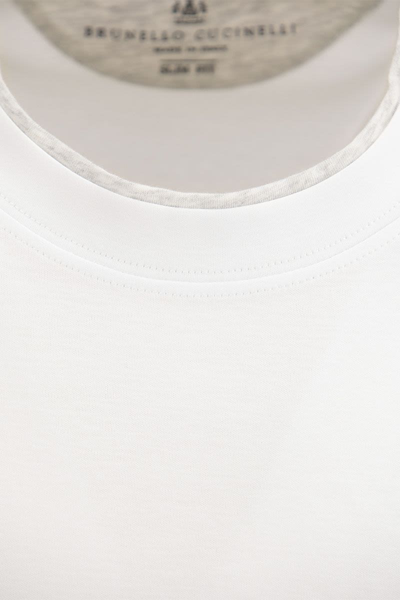 Shop Brunello Cucinelli Cotton Jersey Slim Fit Crew Neck T-shirt With Logo And Faux-layering In White