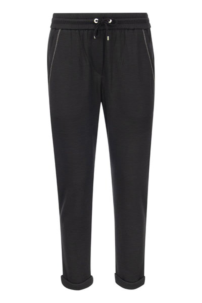 Shop Brunello Cucinelli Cotton-silk Fleece Trousers With "shiny Pocket" In Black