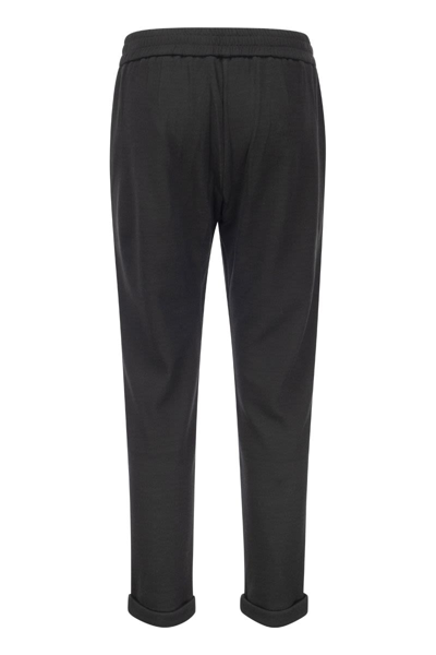 Shop Brunello Cucinelli Cotton-silk Fleece Trousers With "shiny Pocket" In Black