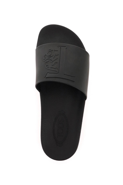 Shop Tod's Monogram Rubber Slides In Black