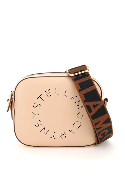 Shop Stella Mccartney Camera Bag With Perforated Stella Logo In Pink,brown