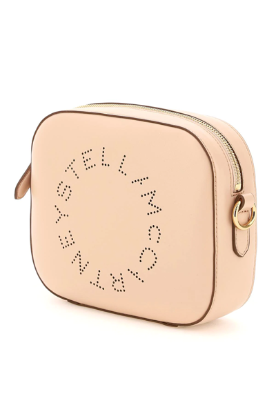 Shop Stella Mccartney Camera Bag With Perforated Stella Logo In Pink,brown