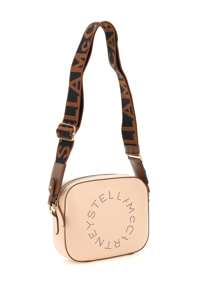 Shop Stella Mccartney Camera Bag With Perforated Stella Logo In Pink,brown