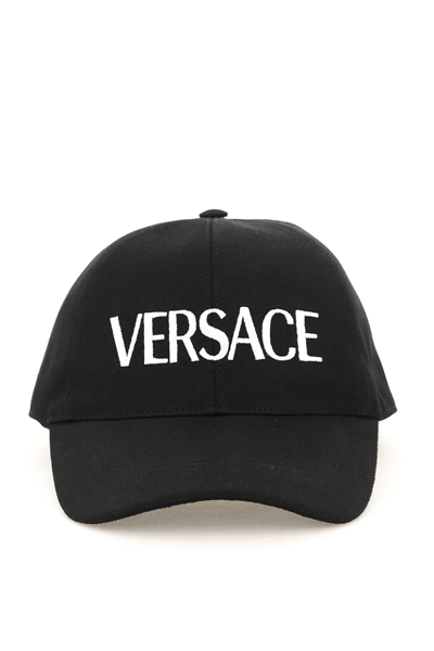 Shop Versace Baseball Hat With Logo And Greca In Black