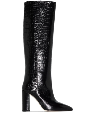 Shop Paris Texas Crocodile-effect Knee-high Boots In Black