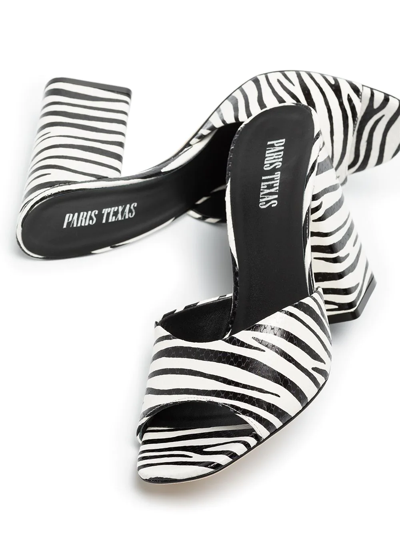 Shop Paris Texas Anja 100mm Zebra Print Mules In White
