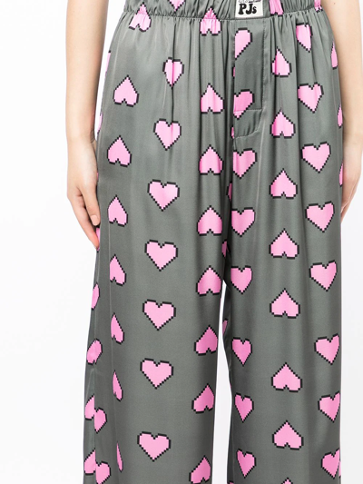 Shop Natasha Zinko Heart-print Wide-leg Trousers In Green