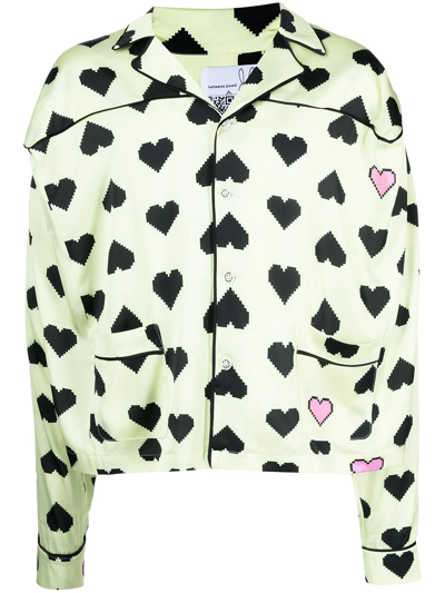 Shop Natasha Zinko Pixel-heart Print Shirt In Green