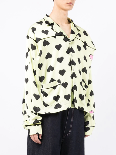 Shop Natasha Zinko Pixel-heart Print Shirt In Green