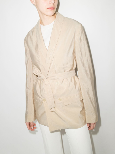 Shop Lemaire Belted Double-breasted Jacket In Neutrals