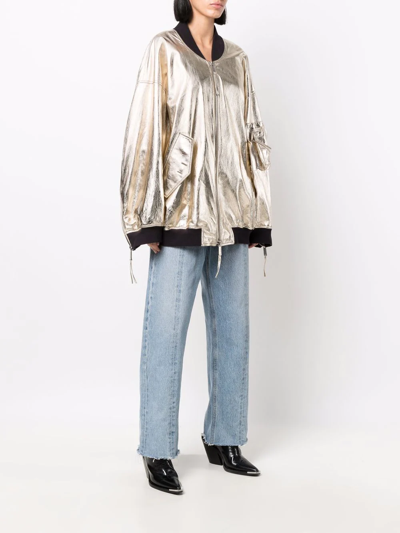 Dsquared2 Oversized Metallic Bomber Jacket In Yellow