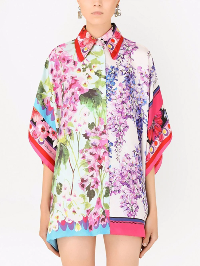 Shop Dolce & Gabbana Floral-print Silk Shirt In White