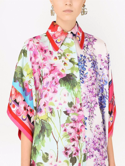 Shop Dolce & Gabbana Floral-print Silk Shirt In White