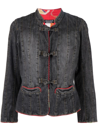 Pre-owned Sonia Rykiel 2000s Contrasting Piping Denim Jacket In Grey