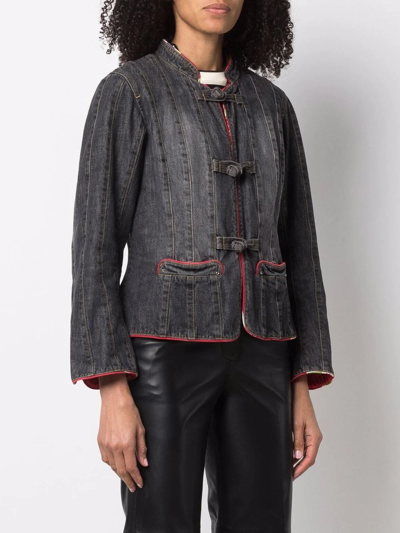 Pre-owned Sonia Rykiel 2000s Contrasting Piping Denim Jacket In Grey