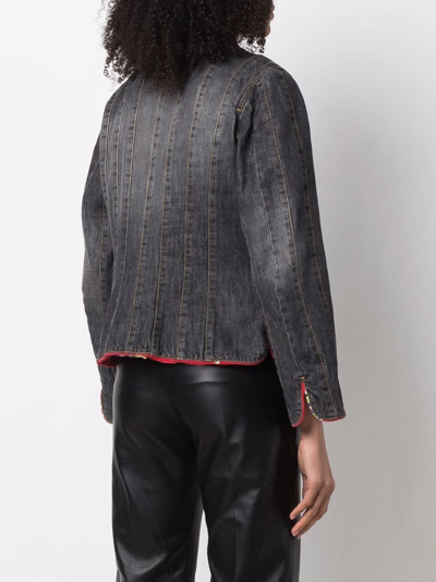 Pre-owned Sonia Rykiel 2000s Contrasting Piping Denim Jacket In Grey
