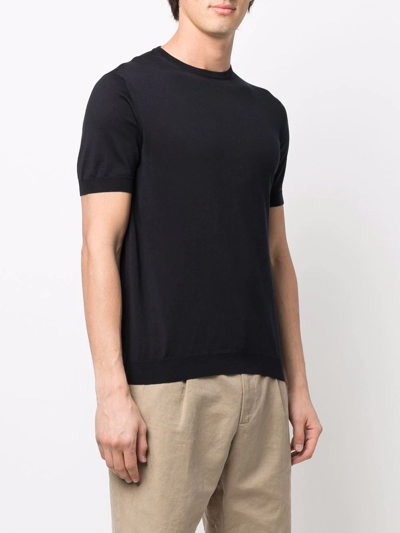 Shop Giorgio Armani Ribbed-knit Short-sleeved T-shirt In Blue