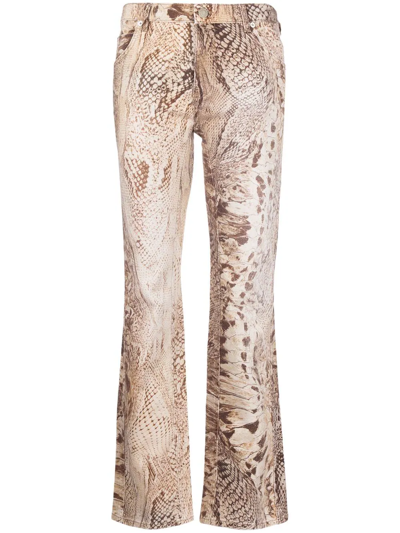Shop Blumarine Snakeskin Print Straight-leg Jeans In Neutrals