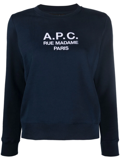 Shop A.p.c. Logo-print Cotton Sweatshirt In Blue