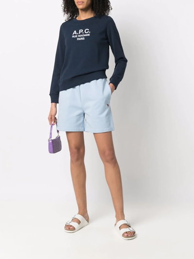 Shop Apc Logo-print Cotton Sweatshirt In Blue